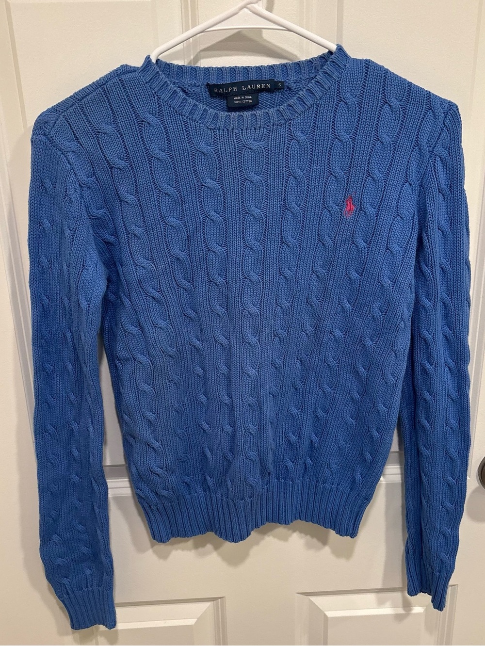 Vintage Ralph Lauren Blue Cable Knit Crewneck Sweater Womens U.S. Small